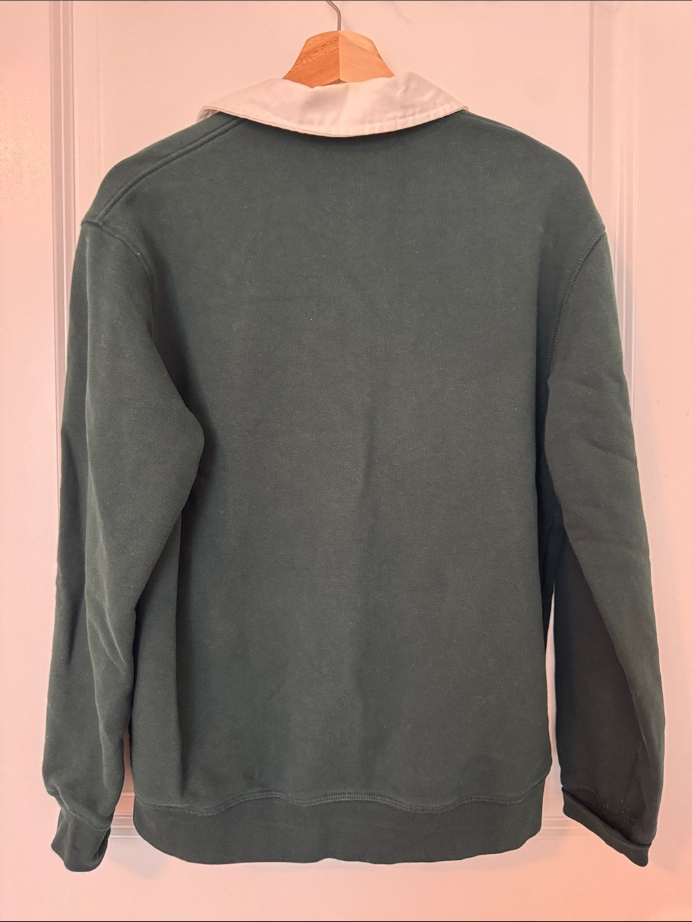 ZARA Dark Green 100% Cotton Pullover with Cream Button Collar Men’s Medium - Picture 4 of 4